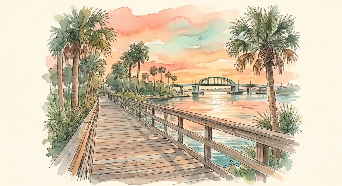 Watercolor of the Bradenton Riverwalk along the Manatee River