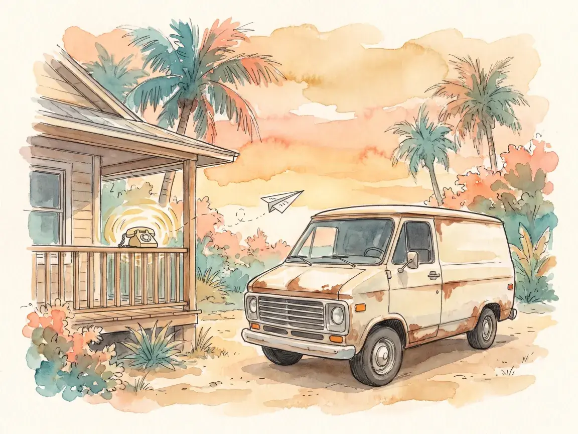 Watercolor illustrating missed-call text-back for a Gulf Coast small business