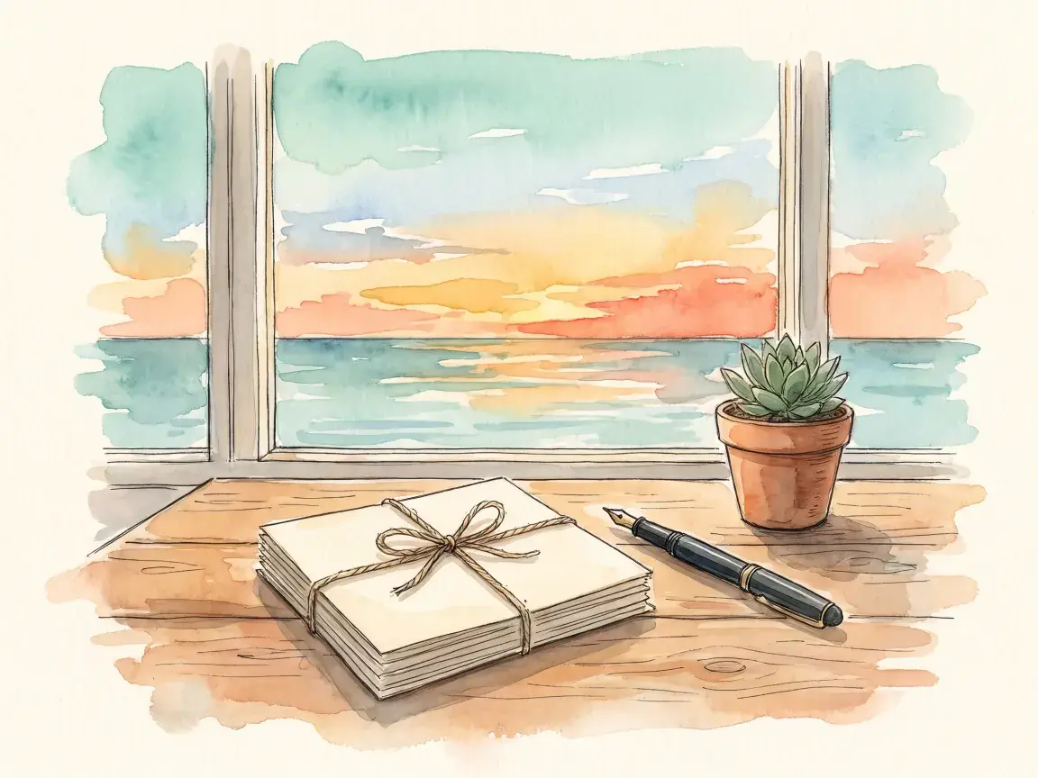 Watercolor illustrating paperwork & intake for a Gulf Coast small business